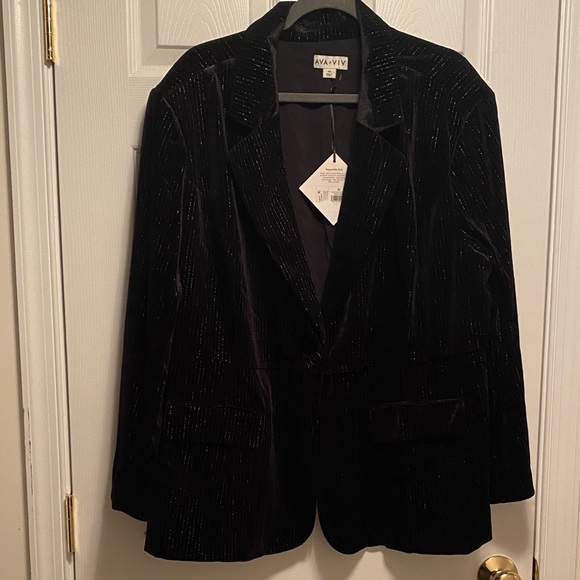 Ava & Viv Jackets & Blazers - Ava & Viv Black Velour Blazer with Pinstripes